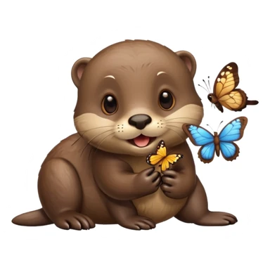 otter with a butterfly in the mouth  sticker