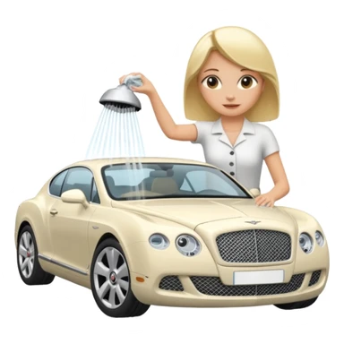 A blond lady washing a Bentley sticker