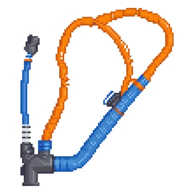 Pixelated blue VO2 max mouthpiece with breathing valve and connected tube sticker