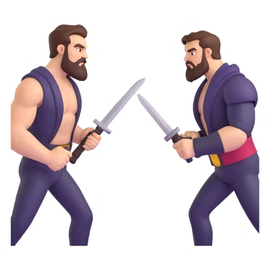 superhero comic cover with bearded hero facing off against razor-wielding villain, dramatic lighting sticker