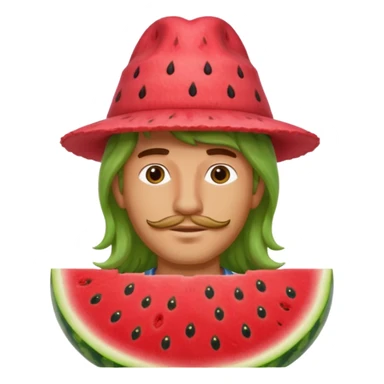long haired man with watermelon hat sticker