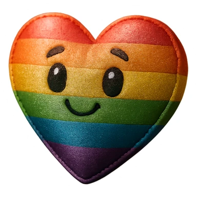 a rainbow pride heart with a metallic sheen, plush portrait and retro sticker style combined, no text sticker
