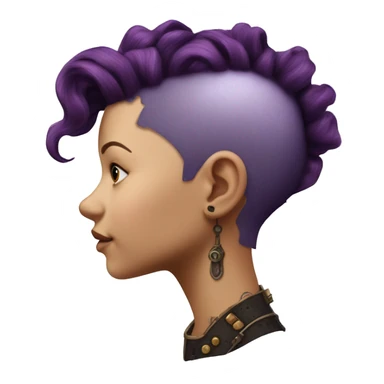 Photorealistic steampunk profile short mohawk purple wavy  on Caucasian girl with small nose round face sticker