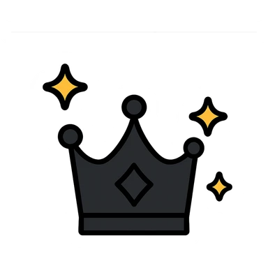 black shining crown, stylized, with sparkles, modern icon sticker