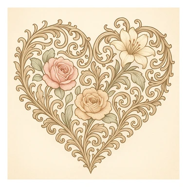 heart with a floral filigree, digital illustration sticker
