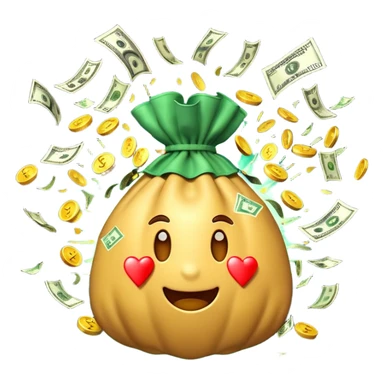 3D emoji style, money bag exploding with cash, casino vibe, dynamic motion, soft glow, high detail, transparent background



 sticker