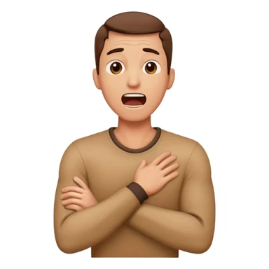 Man with crossover arms around neck yelling sticker