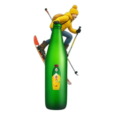 Man skiing over a giant green bottle of buckfast tonic wine sticker