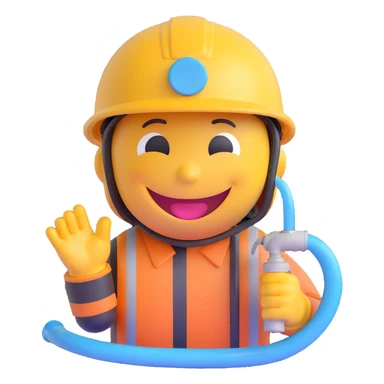 3D smiley emoji, round shape, firefighter: with water hose, wearing helmet, funny face sticker