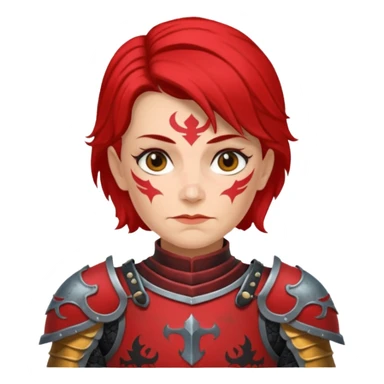 Elderly Tattooed Knights female, with medium hair, red and black armour sticker