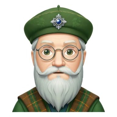 Dumbledore wear green scotland Tam o'shanter cap with decorative patterns, wear glasses, very long beard sticker