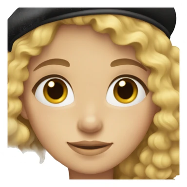 blonde, curly haired girl with grey eyes and freckles, wearing a black beret.  sticker