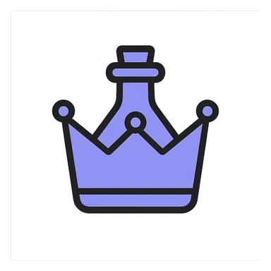 crown-shaped minimalist elixir bottle, color #7986cb, simple clean design, very small neck, seamless bottom, floating in air, no base or shadow, modern, matching a collection sticker