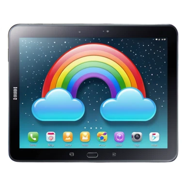Realistic, still life, Samsung galaxy tablet with a black holographic glitter rainbow effect cover sticker