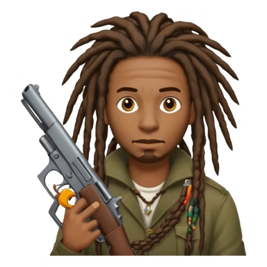 man with dreads and gun sticker
