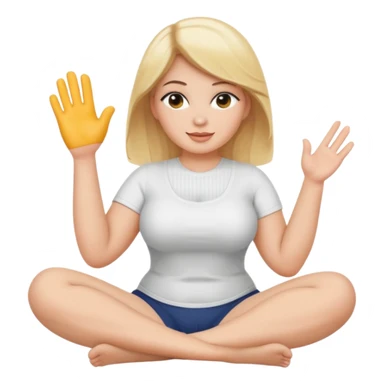 curvy blonde woman, front view, sitting on her soles, waving, SFW sticker