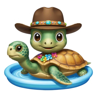 Cute blow up pool turtle with a cowboy hat sticker