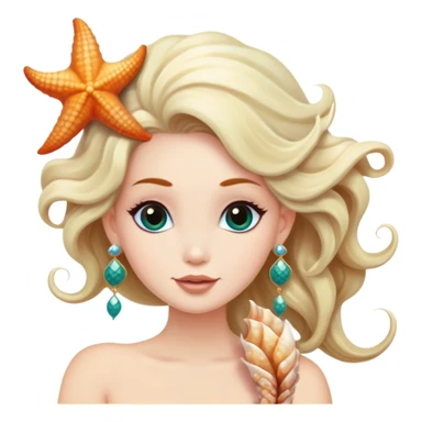 mermaid with seashells in hair, starfish earrings sticker