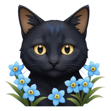 Un chat noir qui jou avec myosotis bleu sticker