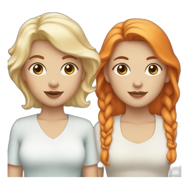 two white women holding hands, one with brown eyes and medium length orange hair, one with blue eyes and short teal hair sticker