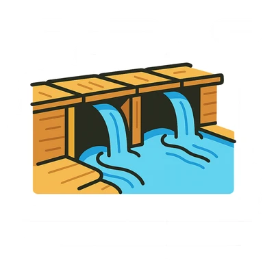 old wood dam with canal water sticker