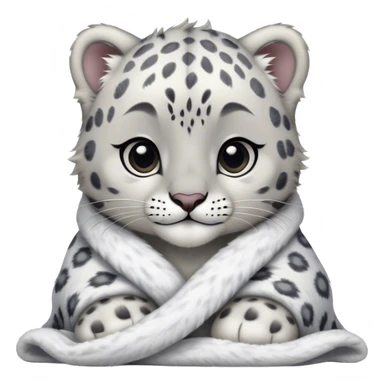 Cute, Disney-style baby snow leopard cozy in blanket sticker