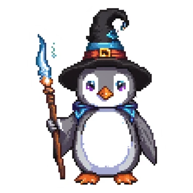 penguin wizard casting a frost spell sticker
