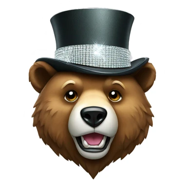 A bear head made out of diamond, wearing a top hat  sticker