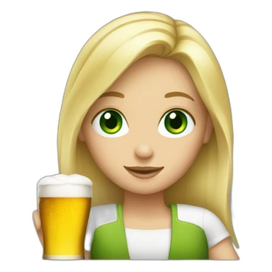 Blond girl Green eyes holding beer sticker