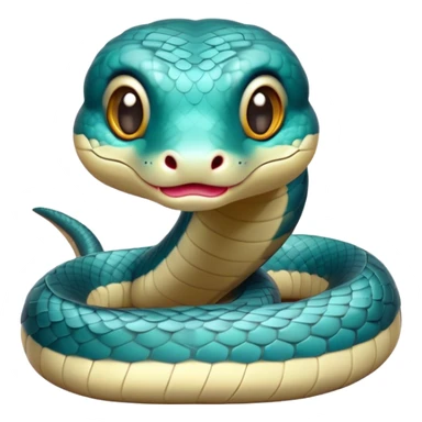 Cinematic Cute Chinese Water Snake Portrait Emoji, Head tilted playfully and inquisitively, with a compact, lithe form and a smooth, shimmering coat in subtle aquatic hues, round, sparkling eyes filled with curious fluidity, Simplified yet irresistibly adorable features, highly detailed, glowing with a warm, friendly glow, high shine, affectionate and agile, stylized with a touch of aquatic whimsy, soft glowing outline, capturing the essence of a mischievous yet loving water snake that feels like it could slither out of the screen into your arms! sticker