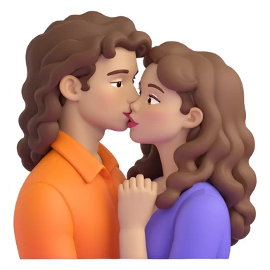 long light brown hair girl with pale skin and boy with dark curly hair and tanned skin kissing sticker