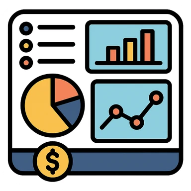 dashboard with charts and graphs, financial theme, modern icon style sticker