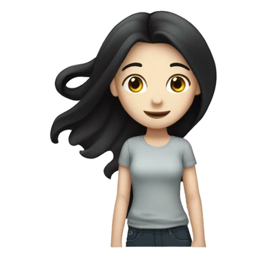 Pale girl with long black hair waving hi sticker
