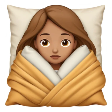 Perempuan berkulit coklat terang, menyelimuti dirinya, sambil menaruh kepala di bantal sticker