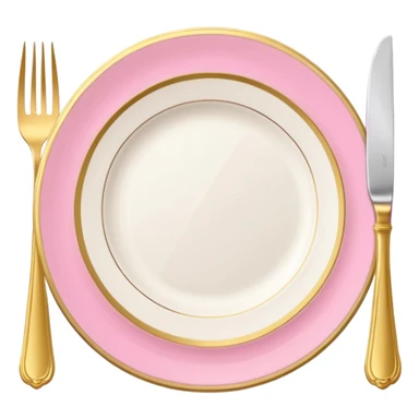 A luxurious plate with pink accents and elegant details, fork and knife on side sticker