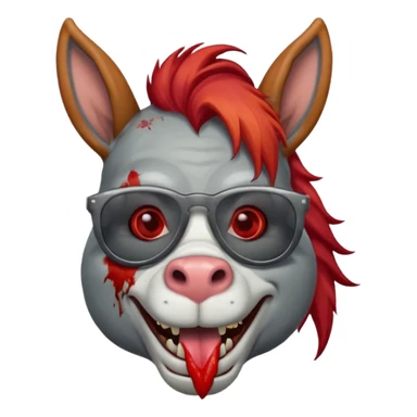 Zombie donkey with sun glasses and red hair and joker nose hungry  sticker