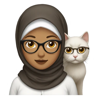 woman in brown hijab with glasses and her white cat sticker