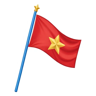 Bandeira vermelha, com um retângulo branco na diagonal cortando toda a bandeira, e uma estrela azul no centro sticker