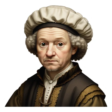 cinematic-portrait-of-rembrandt,-shown-as-a-master-artist-with-deep,-introspective-eyes-and-richly-detailed-period-clothing,-rendered-with-dramatic-chiaroscuro-lighting-that-emphasizes-his-legacy sticker