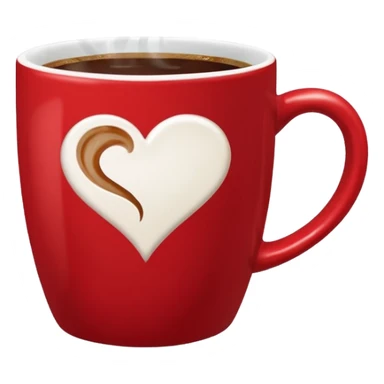 Red mug of coffee with a community coffee logo and a heart above the hot steam sticker