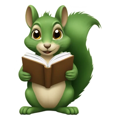 A green squirrel reading a book sticker