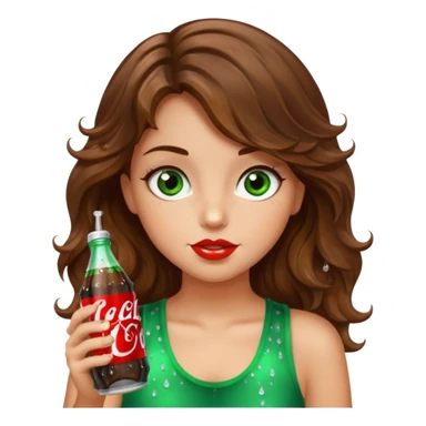 Girl with brown wavy hair green-brown eyes drinking a bedazzled Diet Coke  sticker