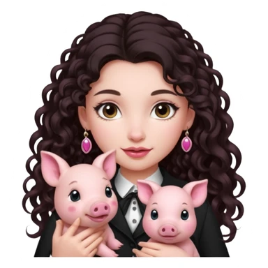 Ragazza bellissima sexy vestita bene capelli lunghi scuri con un piccolo maialino sticker