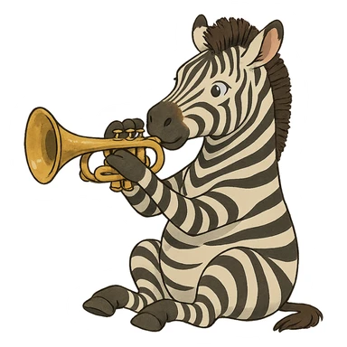 ghibli style zebra playing trumpet sticker