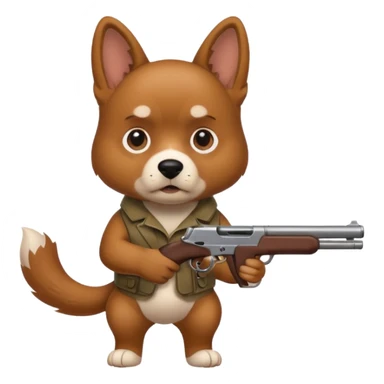 A dog holding a gun sticker