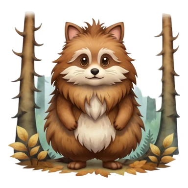 watercolor furry creature in a misty forest sticker