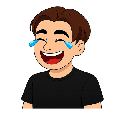 Change the hair color to a brown shade matching the 4th reference image and change the shirt color to black matching the 5th reference image. Keep the background transparent. sticker