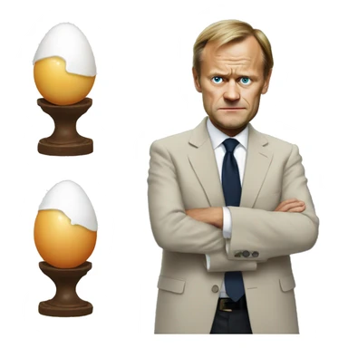 Donald Tusk with an egg sticker