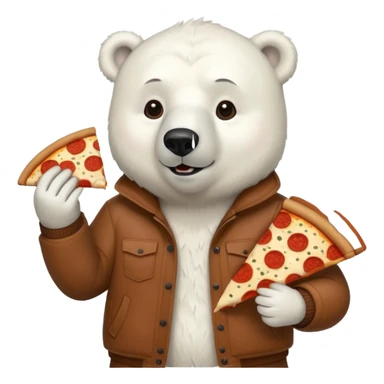 polar bear with pizza wearing jacket sticker