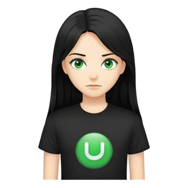 Long, blackhaired with green eyes in black t-shirt  sticker